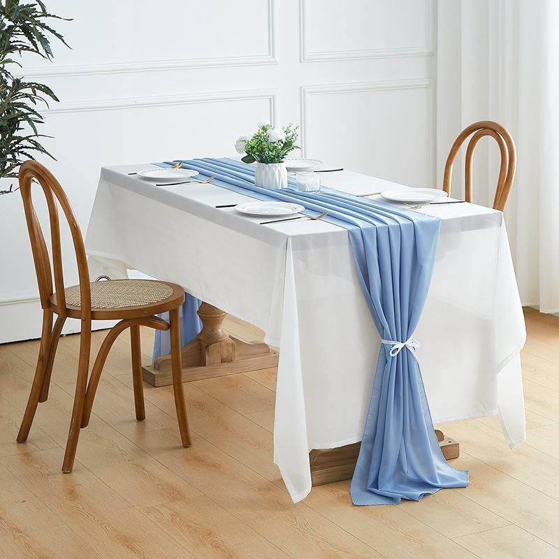Chiffon Table Runner 70 x 300cm, Soft Sheer Table Flag for Wedding Party Banquet, Elegant Solid Color Table Decoration