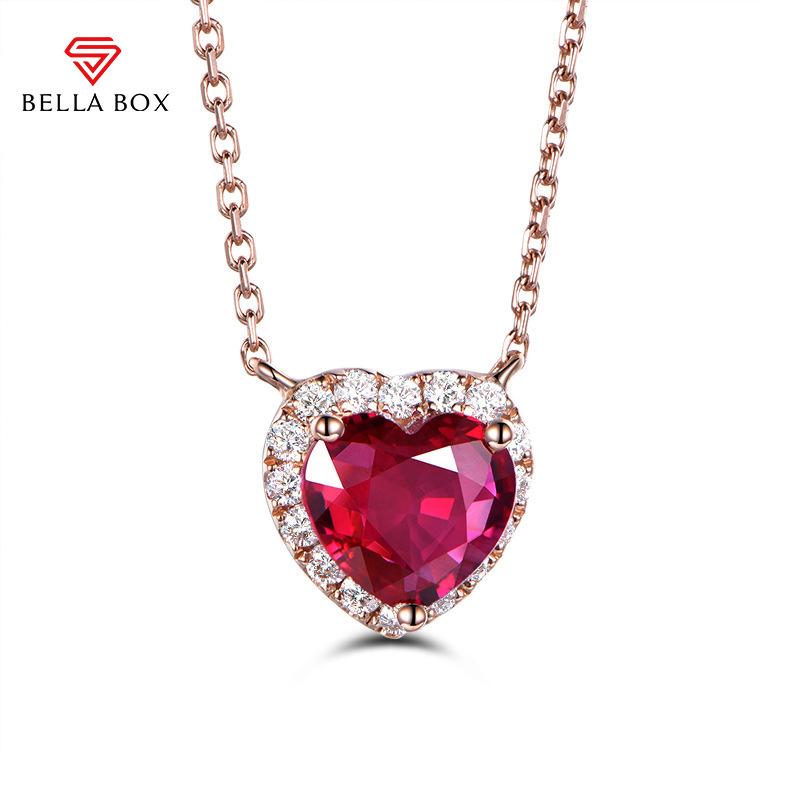 BELLA BOX New Style Elegant Heart-shaped Pigeon Blood Red Loverose Gold-plated Pendant Clavicle Chain Charm Wedding Engagement Fine Jewelry New Trendy
