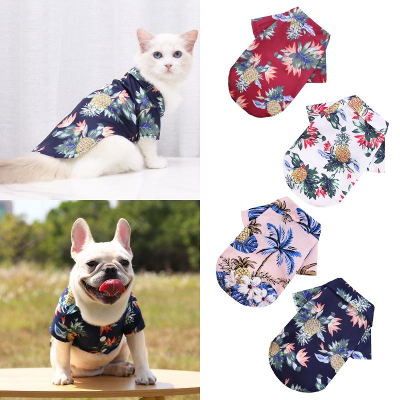 Летняя одежда для щенков Футболка с принтом ананасов в гавайском стиле для маленьких и средних собак и кошек, удобный шифоновый материал