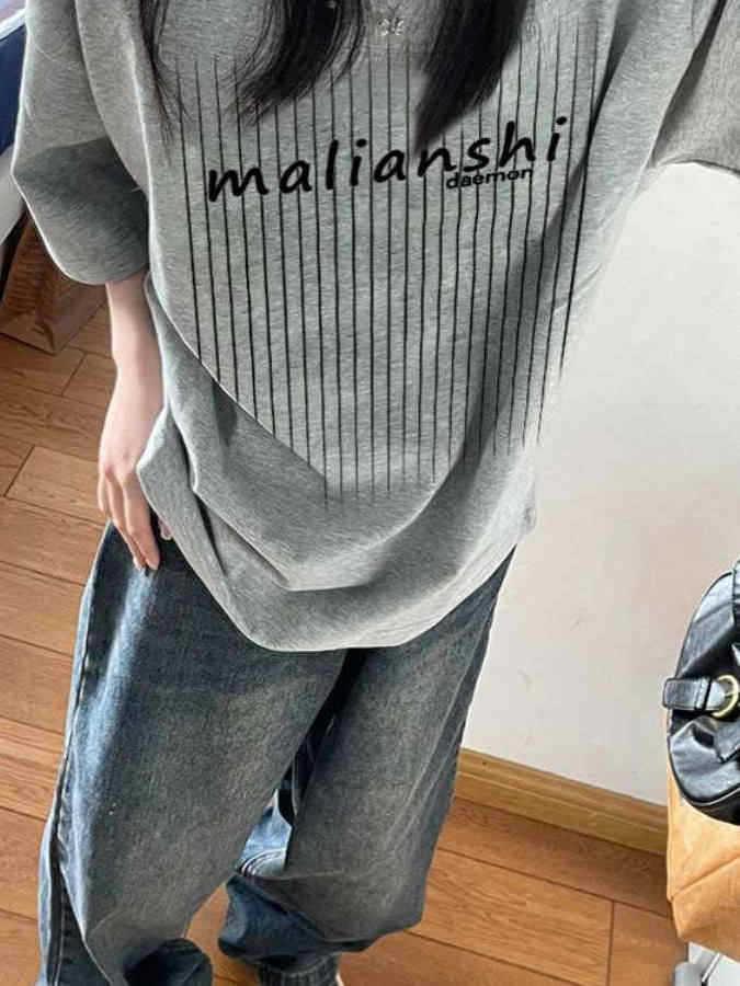 Женская футболка большого размера из чистого хлопка серого цвета с коротким рукавом - летний модный европейский и американский дизайн