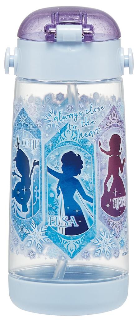 Skater Water Bottle with Disney Size PDSH5 Children's Straw, Clear, 480ml, Silicone, Frozen, 25, Girls,