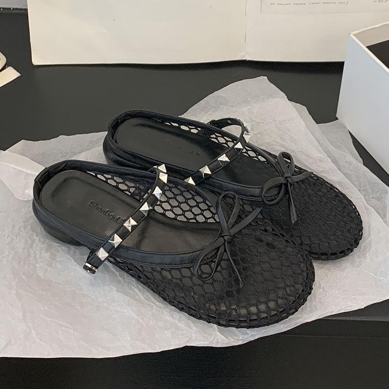 Мода Новинка 2025 Мода Заклепка Женские Балетки Мэри Джейн Обувь Бабочка-узел Женская Круглый Носок Обувь Слипоны Женские Балетки С Обувью