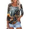 Рубашка для женщин, модная, повседневная, с квадратным вырезом, рукавом 3/4, свободная, с принтом на Хэллоуин, женская футболка, топ
