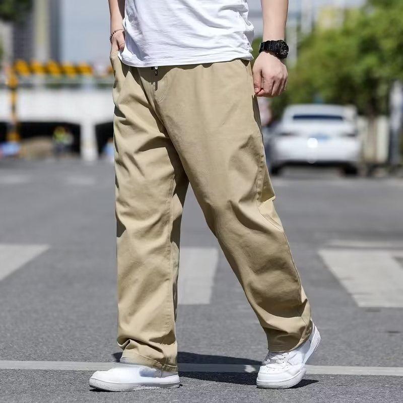 Casual Men's Spring and Autumn Loose Straight Solid Colour Elastic Trousers Plus Size