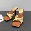 2025 New Women's High Heels Sandal Square Head Cross Strap One Line Thin Heel Suitable  Wearing Outdoor Slippers