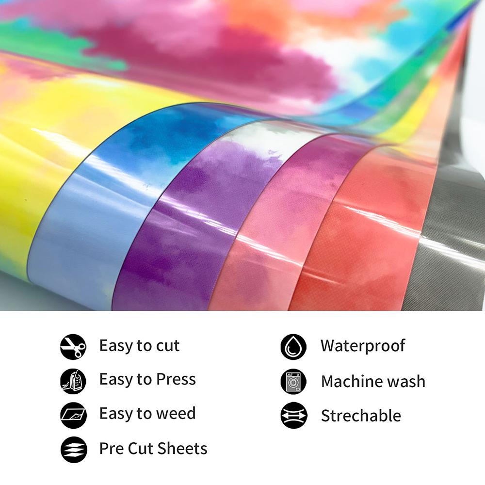 Clouds Watercolor Tie Dye HTV Iron on Tshirt Heat Transfer Vinyl Make Sign Pattern cut Film for Garment Bag Hat Fabric DIY