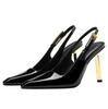 New Summer Women's High Heels Pointed Toe Stiletto Fashion Single Shoes with Patent Leather Buckle High Heels