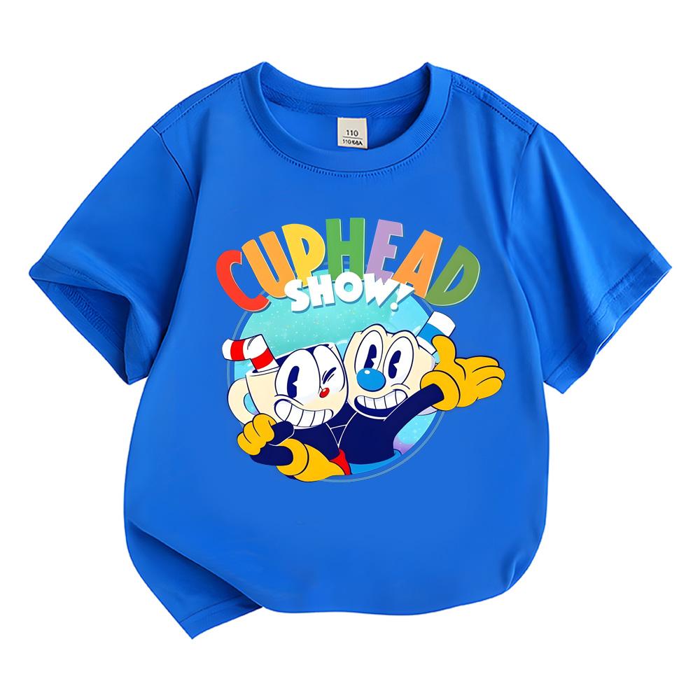 Летние детские футболки Cuphead 100% Хлопок для Мальчиков Девочек Топы Мультяшная Ведьма Волшебник Смешная Футболка Каваи Девочки Короткий Рукав