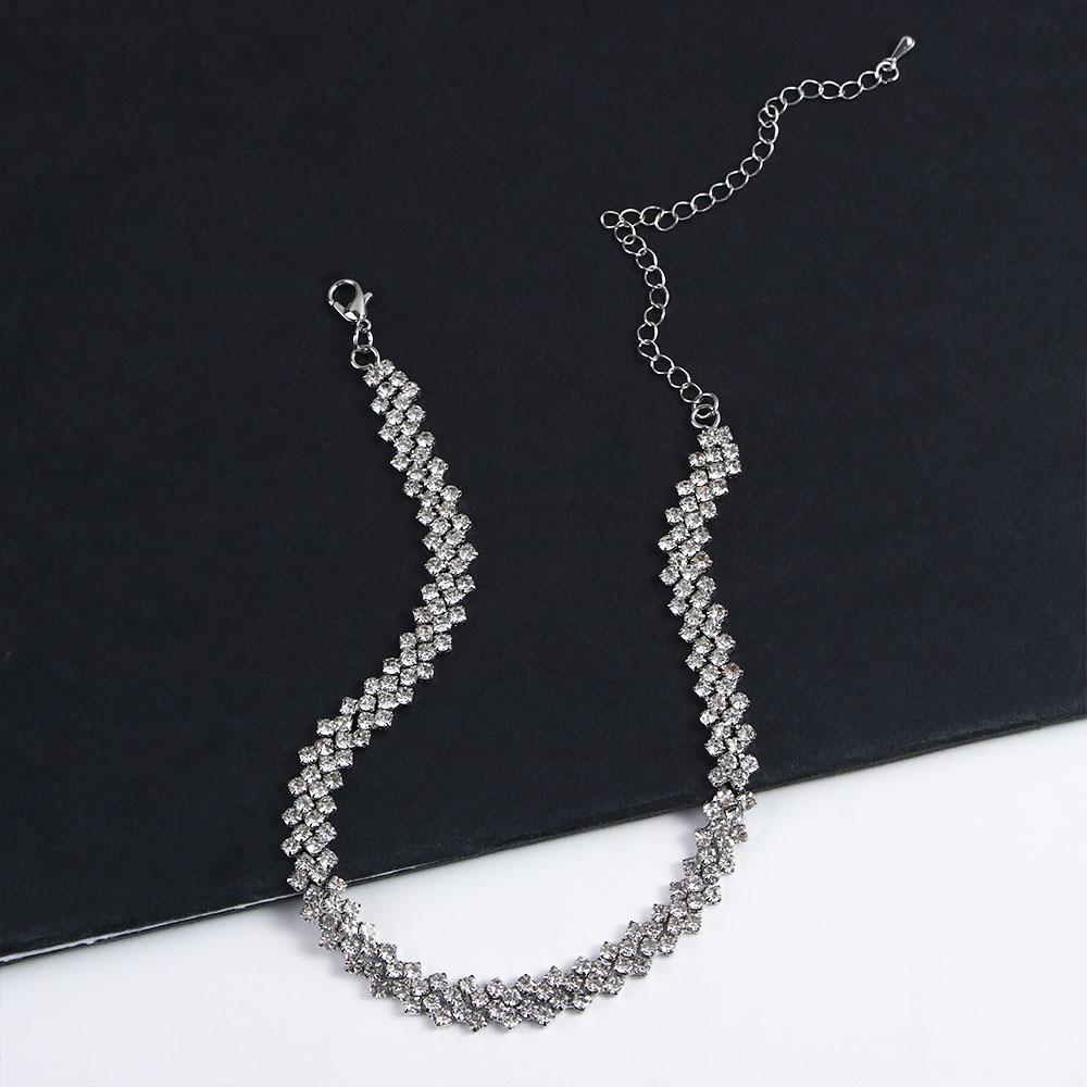 Fashion Geometric Women Shiny Clavicle Chain Zinc Zinc Alloy Crystal Necklaces Full Rhinestone Choker