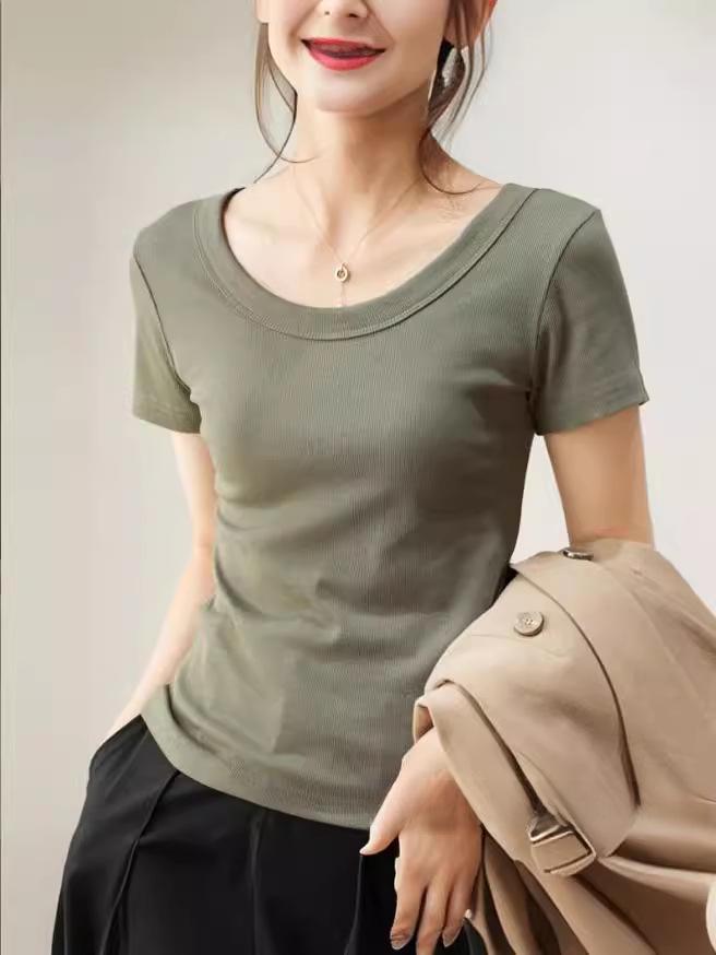 2024 Women's U-Neck Cotton Short-Sleeve Loose Slim Fit T-Shirt