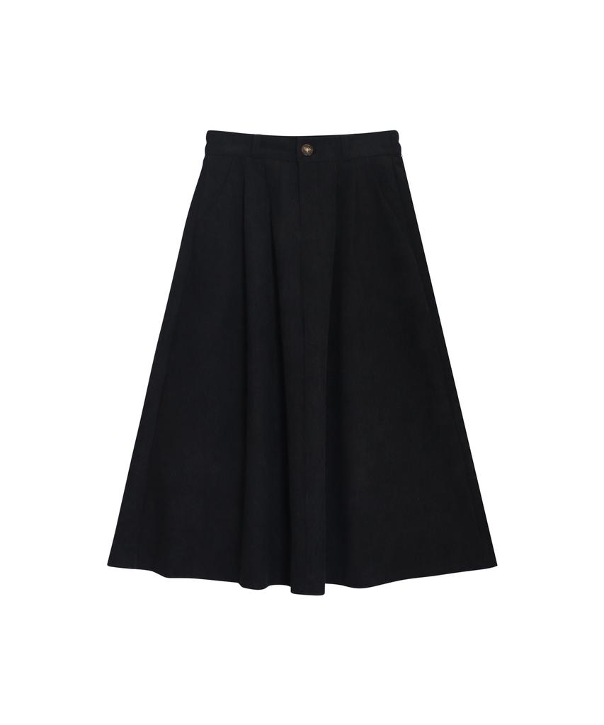 Pink Pineapple Vintage Tucked Corduroy Long Skirt_Black