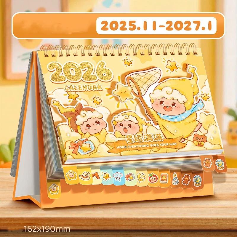 Chinese Style 2026 Rotating Desk Calendar Coil Binding Panda Horse Year Calendar Cartoon Month Date Display Monthly Planner