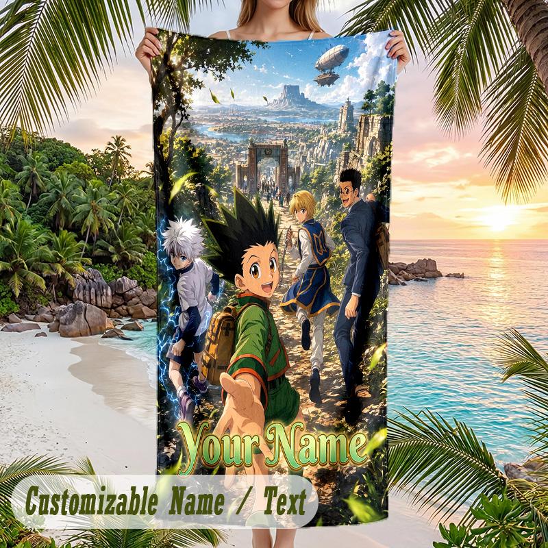 Hunter × Hunter Beach Towel, Personalized Custom Name Text, Quick Dry Large Absorbent Towel For Beach Pool