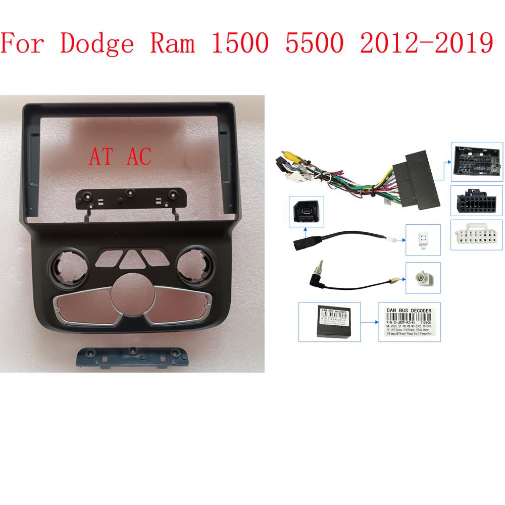 Car Radio Fascia Frame For Dodge Ram 1500 5500 2012- 9 inch 2DIN Stereo Panel Wiring Harness Power Cord Cable Canbus Decoder