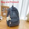 Simple Solid Color Student Lightweight Backpack With Plush Pendant For School