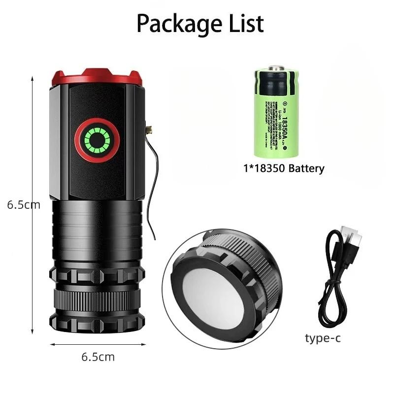3 F350 LED Mini Flashlight Powerful Type-C Rechargeable 18350 Battery Torch SST20 2000LM Lamp with Tail Magnet Tactical Lantern