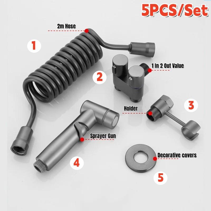 1Pcs/Set High Pressure Handheld Toilet Bidet Sprayer with Spray Gun Dual Mode Nozzle Bracket & Hose for Bathroom Toilet Cleaning