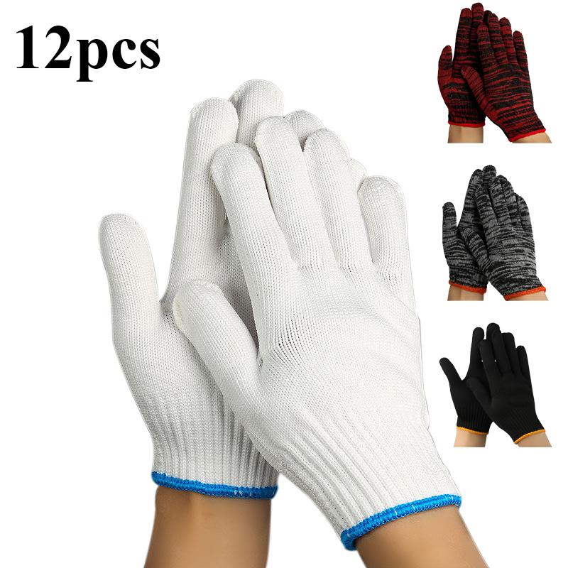 12pcs Construction Site Work Safety Gloves Cotton Yarn Cotton Thread Cotton Yarn Labor Nylon Warm Thick Wear-resistant Labor Protection Gloves