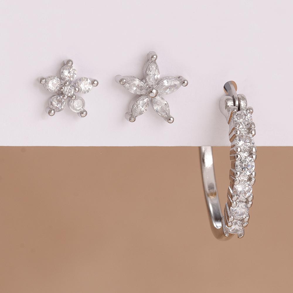 3PCS Stainless Steel Zircon Cartilage Flower Piercing Ear Stud Earring For Women Helix Tragus Engagement Birthday Jewelry Gift