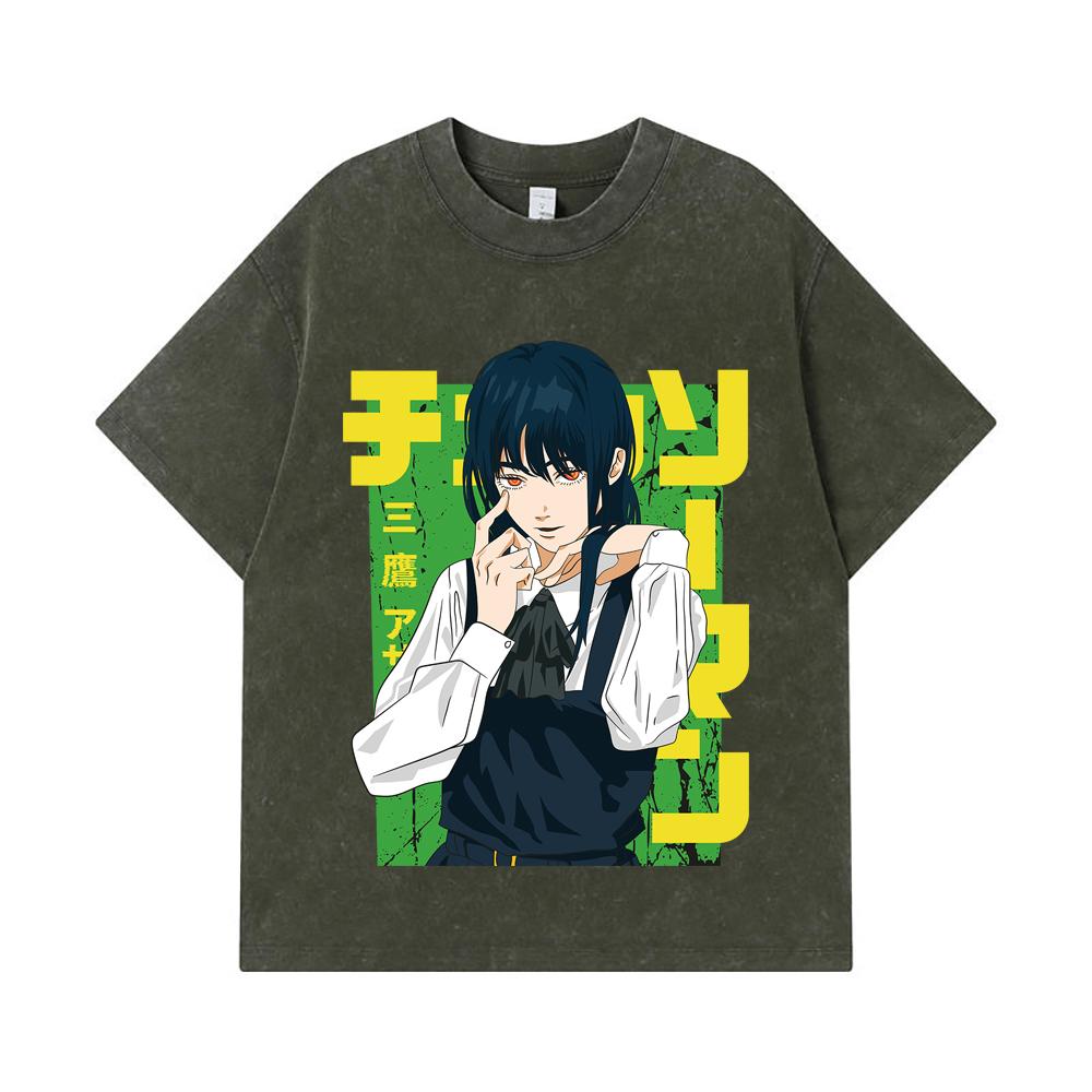 275 GSM Washed T-shirts 100% Cotton Chainsaw Man V59 Asa Print Unisex Heavy Cotton T Shirt