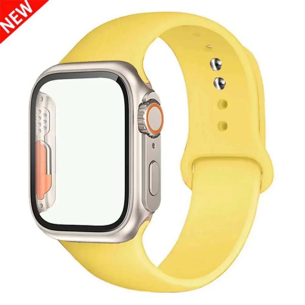 Силиконовый ремешок+Чехол для Apple Watch Band 44 мм 45 мм 41 мм 40 мм Закаленное стекло Cover Изменить на Ultra iWatch Series 9 8 7 SE 6 5 3
