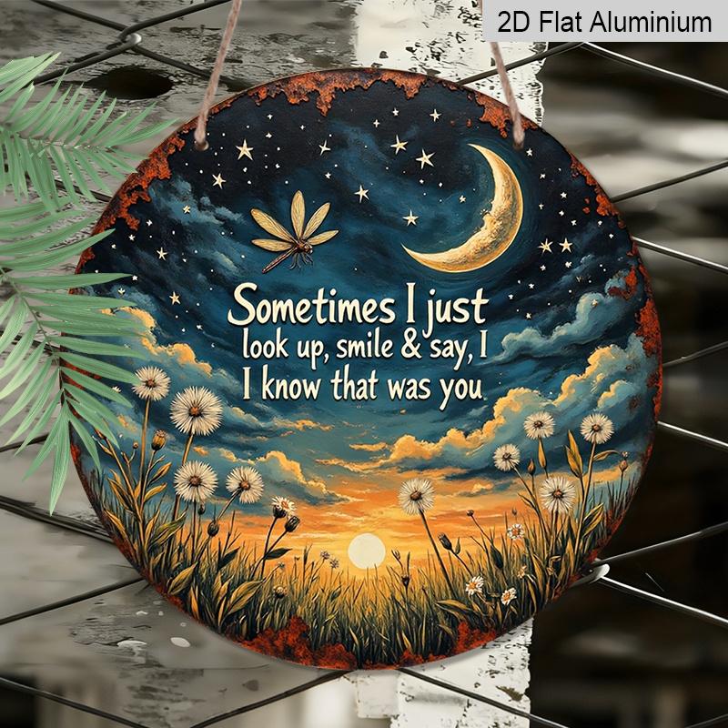 2D Flat, 1pc Round Aluminum Memorial Plaque - Vintage Starry Sky and Dandelion Design with Heartfelt Quote, Perfect for Garden, Balcony, Bedroom