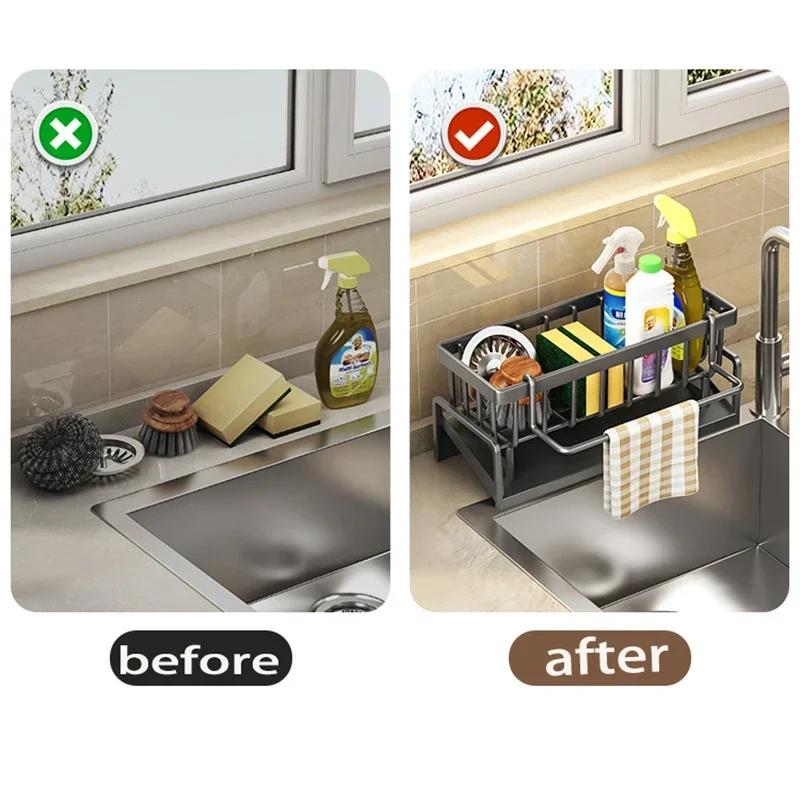 Сливная полка для раковины, держатель для губки из нержавеющей стали, держатель для крана, сушилка для мыла, вешалка для полотенец, полка-органайзер для кухонных принадлежностей