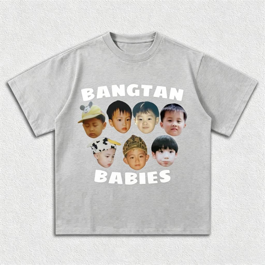 BTS Bangtan Babies Графическая Унисекс Футболка 100% Хлопок 2026 Лето Новая K-pop Оверсайз Уличная Мода Футболка с Круглым Вырезом Подарки для Фанатов