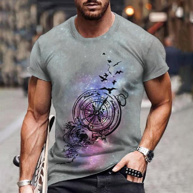 Vintage Men's Short Sleeve Shirt Compass Print T-shirt Nautical Tops Summer O-Neck Sweatshirt Tees Designer Daily Mens Clothing