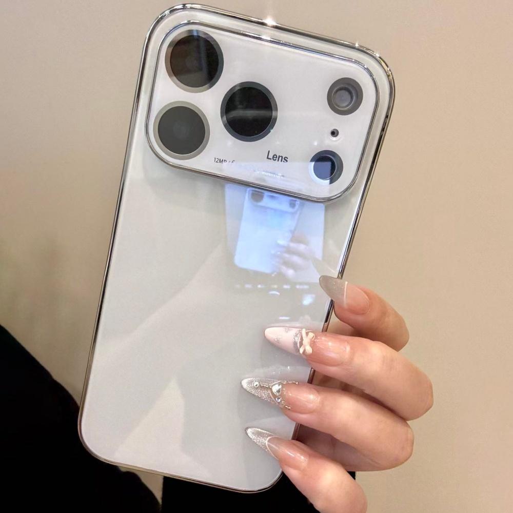 Glass Glossy Window Case For iPhone 17 Air 16 15 14 13 12 Pro Max Plus Shockproof Plating Armor Original Phone Covers