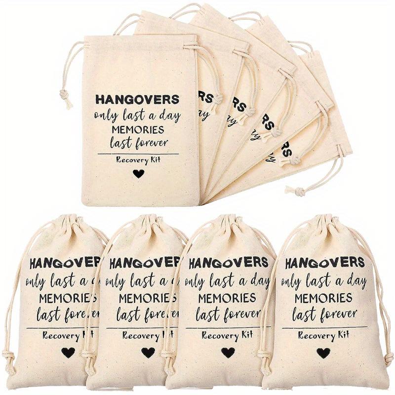 10Pack Muslin Party Favor Bags, Drawstring Wedding Bags, Hangover Bachelorette Bag, Survival Recovery Kit Storage Bag for Wedding Bridal Groosman Gift