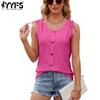 Women's Fashion Casual Summer Spring Solid Color Print Sleeveless O-Neck Blouses & Shirts