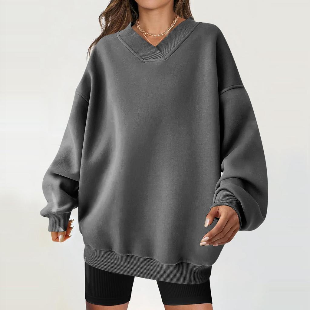 Women's Casual Fashion Solid Color Long-sleeved Loose Round Neck Sweatshirt