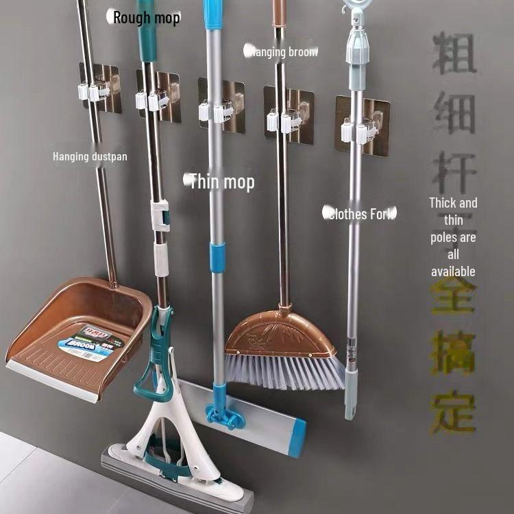 Настенная стойка для швабры без перфорации с крючком и наклейкой для ванной комнаты