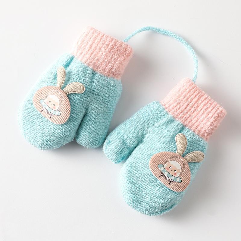 Cute Cartoon Children Gloves Thicken Kids Plush Fingerless Gloves 0-3year Toddler Hanging Neck Mittens Baby Winter Hand Warmer
