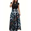 Платье с круглым вырезом и принтом, элегантное платье макси с коротким рукавом и узкой талией, плиссированное, женская одежда S-5XL