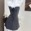 2023 женское летнее мини-платье с открытыми плечами, сексуальное элегантное винтажное модное вечернее клубное серое платье без рукавов, женское цельное платье