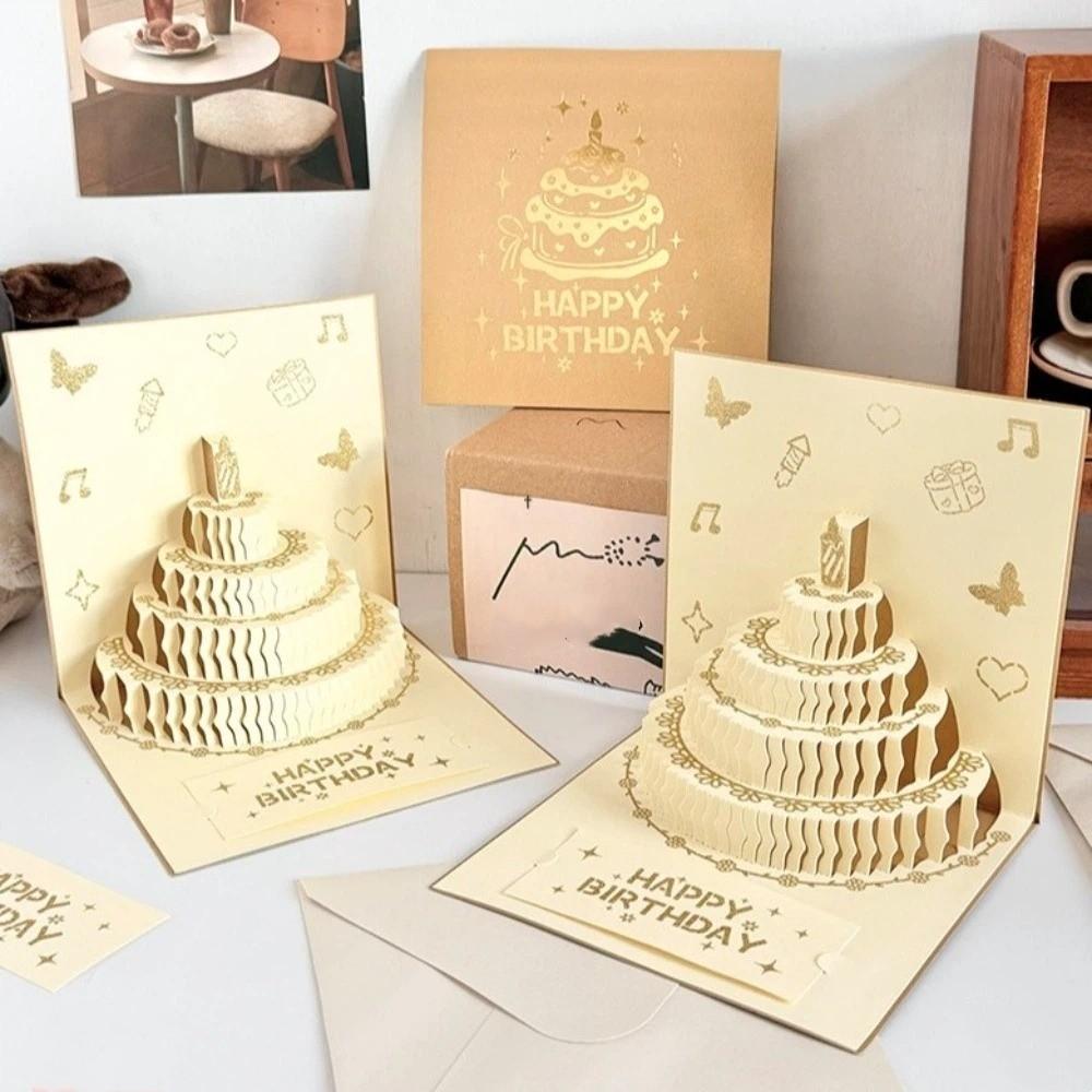 Handmade 3D Birthday Card with Envelope Birthday Cake Card Gift Card  Anniversary Celebration