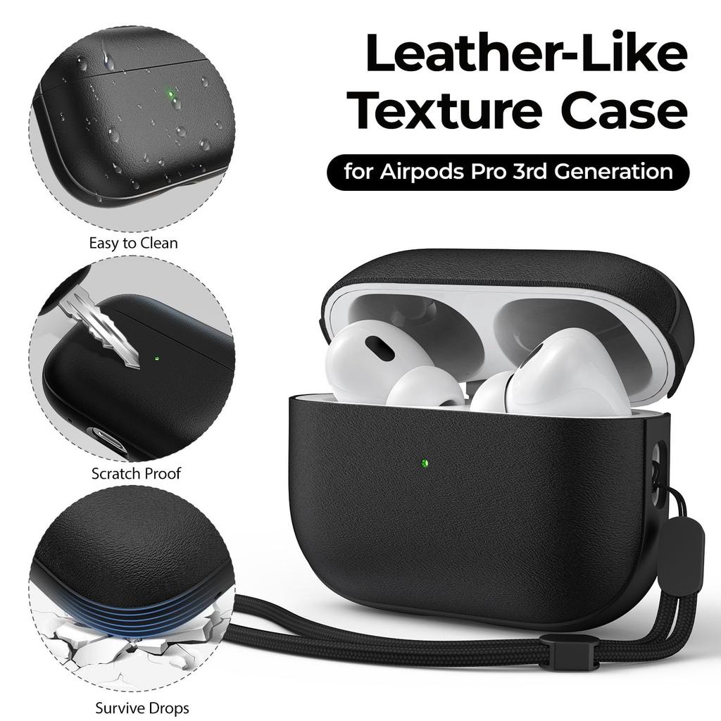 New For AirPods Pro 3 Earphone Case Leather Texture For AirPods Pro 3rd Generation Protective Case with Lanyard For AirPods Pro3