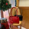 Autumn and Winter Rich Red Heart-shaped Pendant Baguette Square Bag Oil Wax Glossy Texture Niche Design Single Shoulder Bag