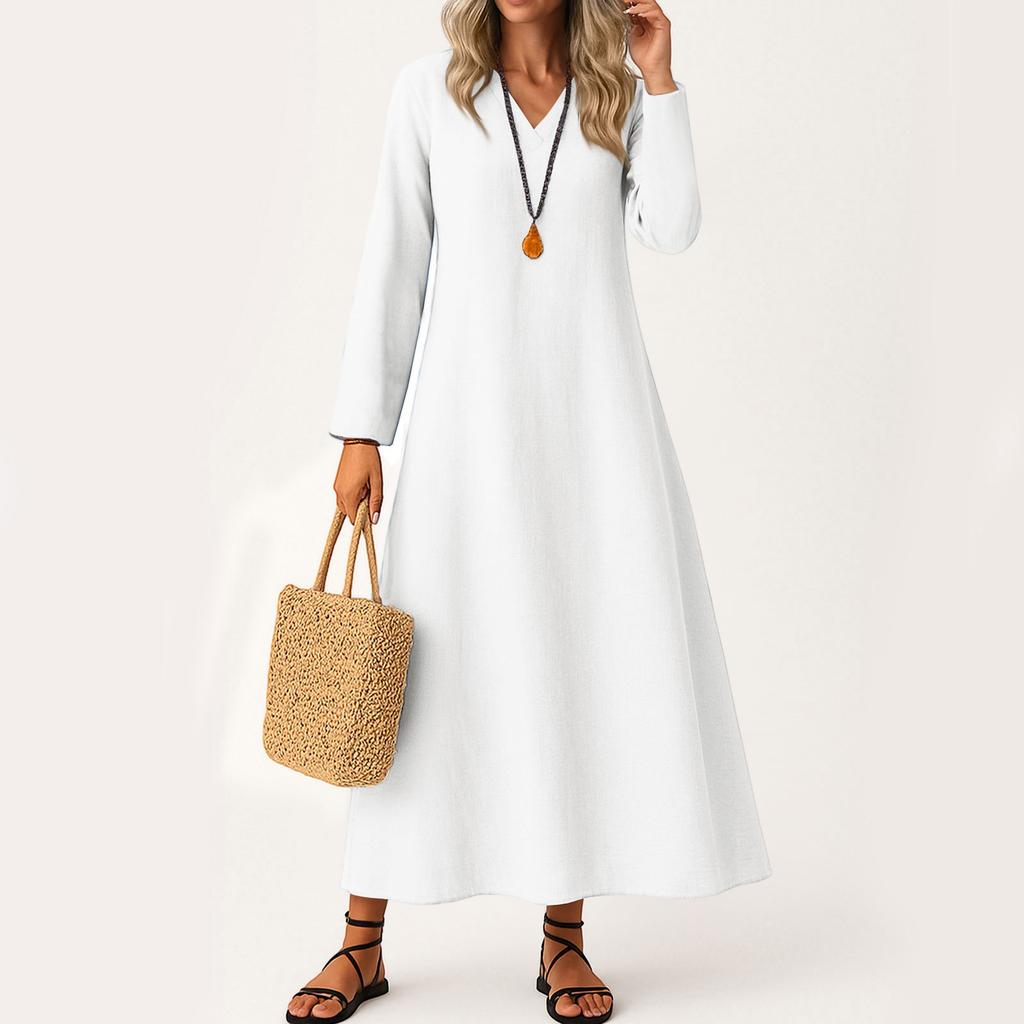 Dress For Women Long Boho Beach Dress Elegant Maxi Dress V-Neck Long Sleeve Dress