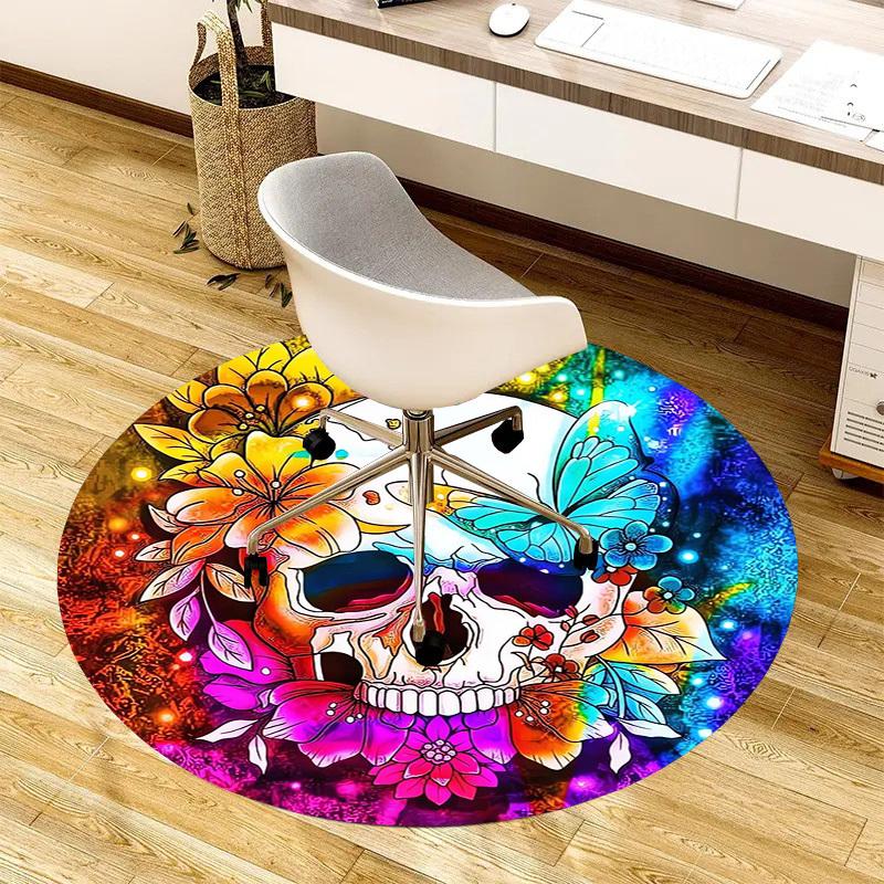 1pc Office Carpet Chair Mats Colorful Skull Flowers Butterfly Artwork Perfect for Decorating Office Chairs, Living Rooms, Or Bedrooms
