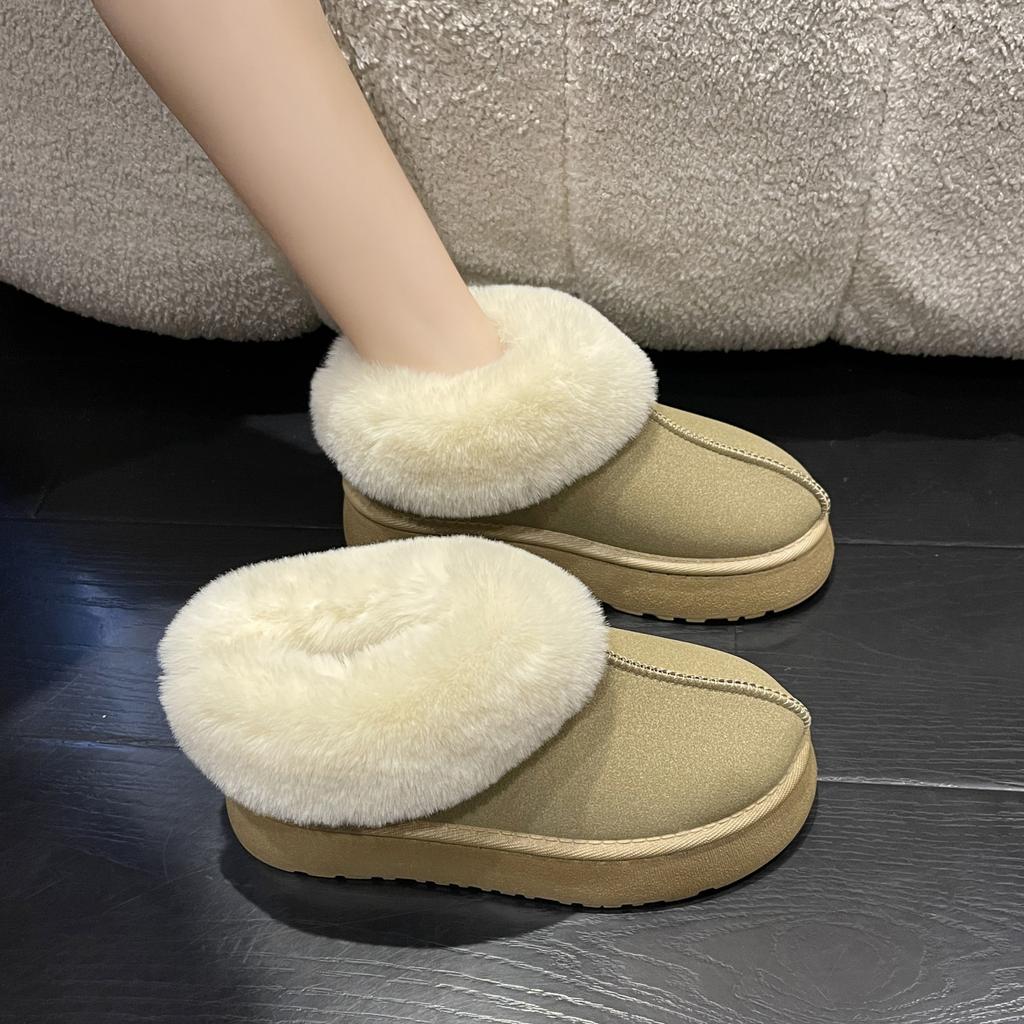 Европейские и американские однотонные теплые сноубутсы на толстой подошве для женщин 2024 зима новые повседневные сноубутсы большого размера хлопковые туфли для женщин