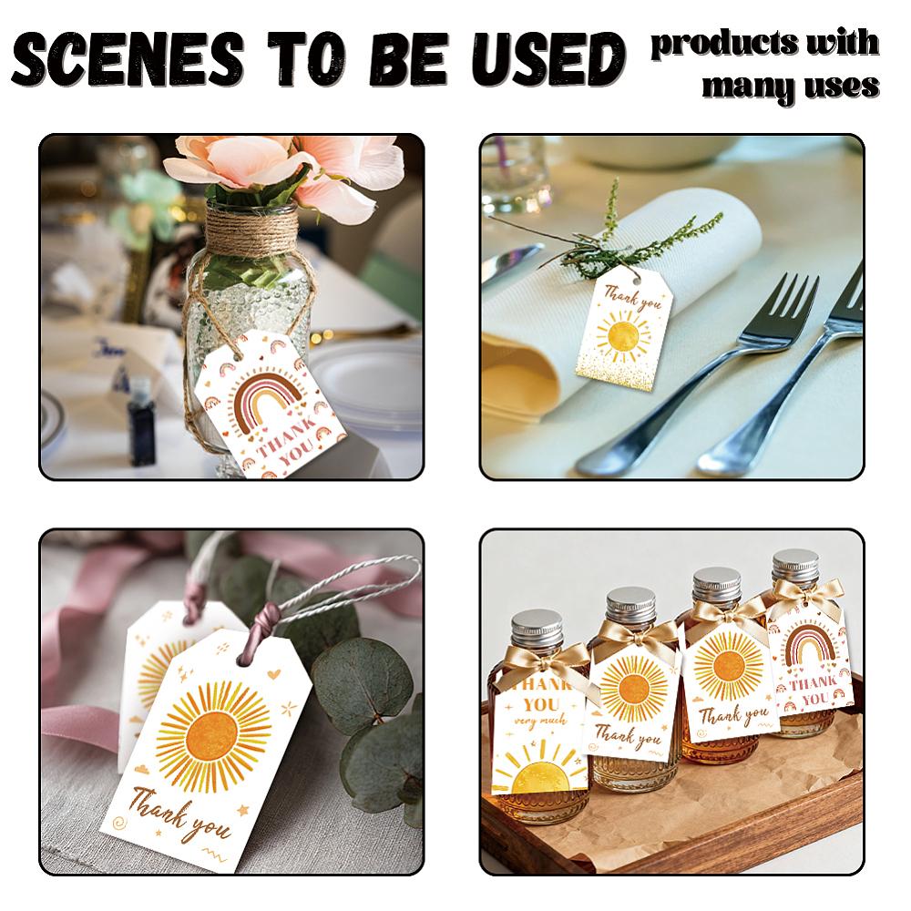 1set 80pcs 4 styles Printed Paper Thank You Gift Tags Rectangle Sun 7.7x5.1cm Hole: 5mm 20pcs/style