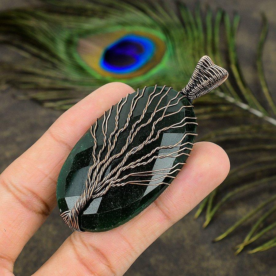 Изумруд(Смоделированный) Кулон из драгоценного камня, ручная работа, обмотка медной проволокой, 2,84 дюйма P9K73