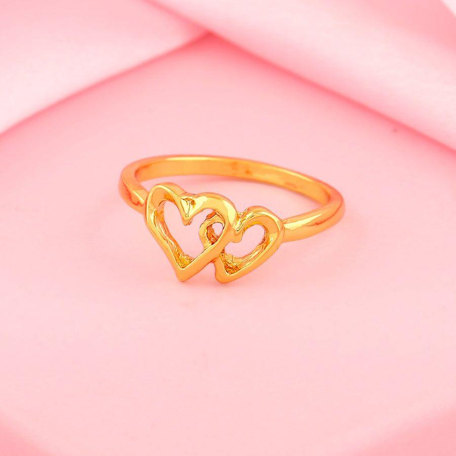 Women's Gold Plated Heart Shape Finger Ring with Intertwined Links Estele