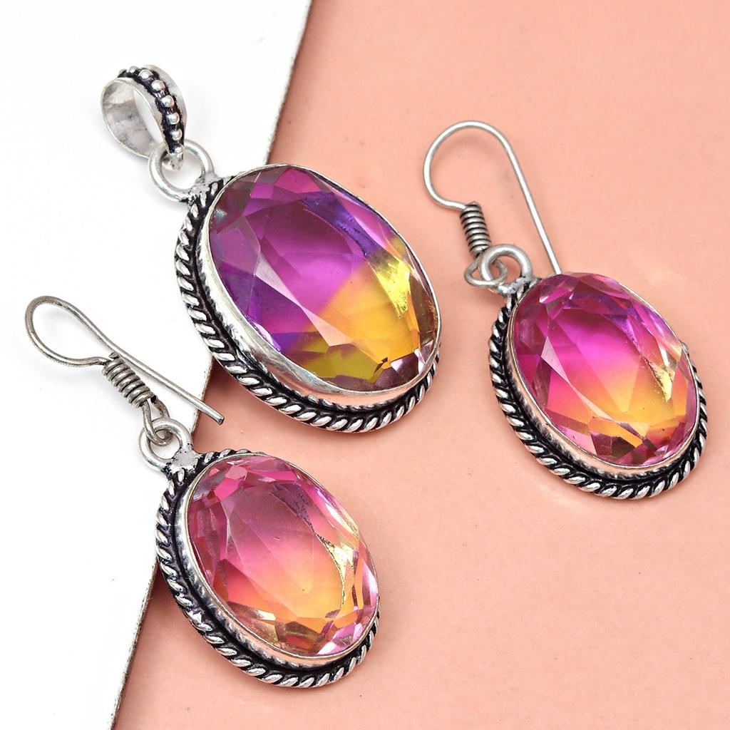 Tourmaline Set Gemstone Gift Wedding Party Bi-Color Pendant,Earring,Ring