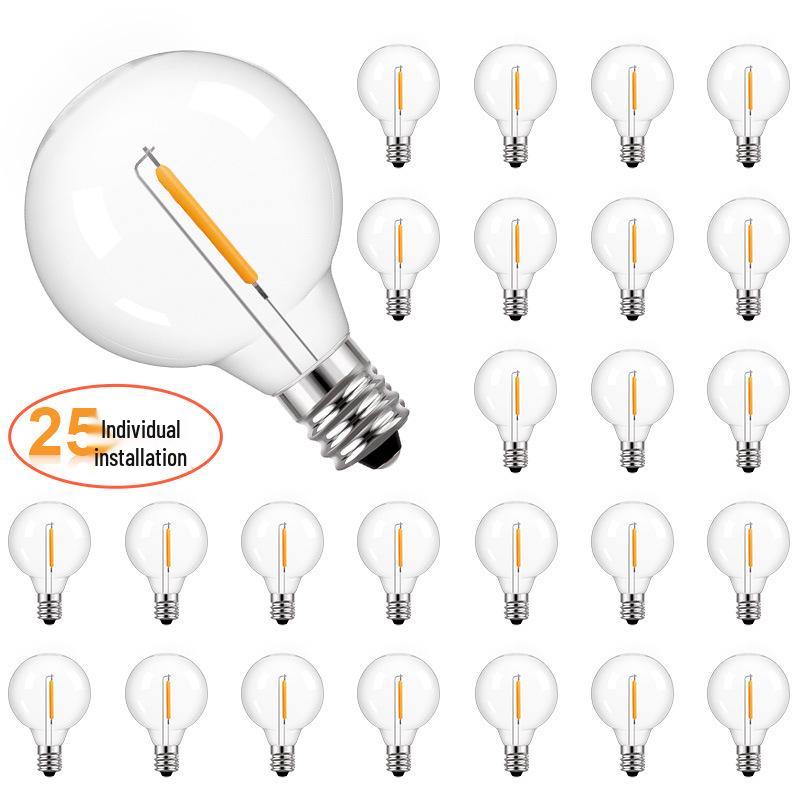 Пластиковые лампочки G40: Рождественское украшение, круглые шары, европейский и американский стандарт, 110-220 В, гирлянда с 25 запасными лампочками.