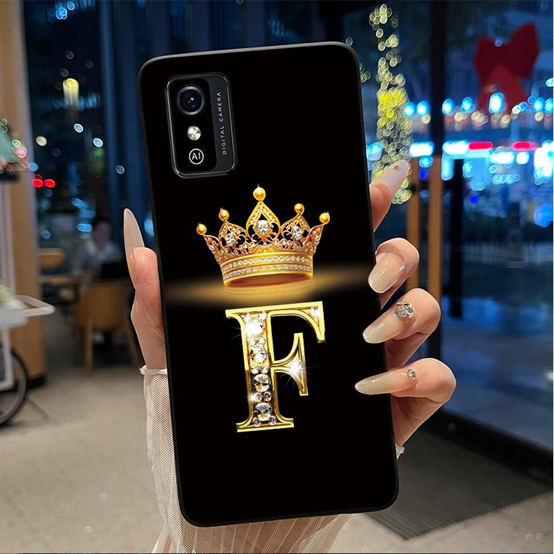 Shockproof  Phone Case For ZTE Blade L9 Silicone Black Soft Pretty A To Z Letter Glitter Crown Pattern Protective Back Case