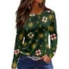 Women's Fashion Casual Slit Hem Round Neck Long Sleeve Loose Printed T-Shirt Ladies Top Christmas